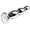 SuperLove Triple Bead Jewel Metal Butt Plug Silver-Clear Gem