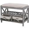 Mendler Panca cassettiera Shabby Vintage con 2 ceste e ripiano HWC-C48 Legno di paulonia - Grigio