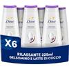 Dove Bagnoschiuma Rilassante, Bagnodoccia Idratante, Formula Delicata sul Microbioma della Pelle, con Agenti Idratanti Vegetali, Senza Solfati SLES, Bagnodoccia Uomo e Donna, 6 Pezzi da 225 ml