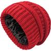 SGQTZDZQ Cappelli da donna foderati in raso, caldi e morbidi cappelli invernali, berretto classico alla moda in lana lavorato a maglia con teschio