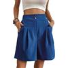 Belriviere, pantaloni da donna estivi Bermuda, pantaloni larghi a gamba larga, stile casual, a vita alta, alla moda, con tasche, Blu scuro, S
