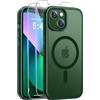 Qasyfanc Magnetica Cover per iPhone 13/14, Verde | Compatibile con MagSafe,con 2 Pezzi Vetro Temperato Pellicola, Cover Clear Slim Fit Antiurto Militare Antigiallo
