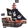 Le Toy Van Galeone dei pirati gioco in legno 3 anni, nave dei pirati di Barbarossa, 2 pirati inclusi, si illumina al buio, 48 x 24 x 49 cm, giochi Montessori ecologici
