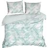 EUROFIRANY | Biancheria da letto - 160x200 - Raso di cotone - bianco e verde - Set copripiumino - Motivo a foglie