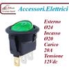 GlobalME INTERRUTTORE A BILANCIERE LUMINOSO 12Vdc DIAMETRO ESTERNO 24 foro incasso 20 Terminali faston 4,8 VERDE