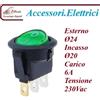 GlobalME INTERRUTTORE A BILANCIERE LUMINOSO 230VaC DIAMETRO ESTERNO 24 foro incasso 20 Terminali faston 4,8 VERDE