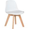 FurnitureR Sedia per Bambini con Ampio Cuscino Morbido, Gambe in Legno di Faggio Massiccio, Stabile Sedia per Bambini da 1 a 6 Anni, in PP+PU, Bianco