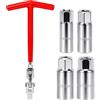 Pybyhiy 5 Pezzi Set di Chiavi per Candele, 14 mm, 16 mm, 18 mm, 21 mm Chiave Candele Universale con Impugnatura a T, Chiavi a Bussola per Candele per Auto, Moto, Tosaerba e Piccoli Motori