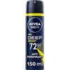 NIVEA MEN Deep Sport Spray 150 ml, Deodorante uomo arricchito con Carbone Attivo per 72h di protezione, Deodorante spray antitraspirante per l'attività sportiva