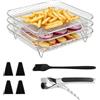 VIQIHEOE Griglia per Friggitrice ad aria a 3 Livelli, 304 in acciaio inox, Quadrato | Impilabile a 3 Livelli, 20,5 x 20,5 x 4,9 cm, con Piedini in Silicone e Pinzette, Arrostire e Cuocere a Vapore, Disidratare