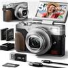 NBD Fotocamere 5K per vlogging autofocus, fotocamere digitali da 64 MP per fotografia, fotocamera da viaggio con zoom 18X con anti-vibrazione, 2 batterie, scheda SD da 32 GB (argento)