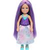 Barbie Chelsea Royal - Bambola piccola (15,2 cm) con capelli viola indossando gonna rimovibile, scarpe e accessorio per capelli, giocattolo da 15,2 cm