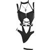 MEOWCOS.COM MEOWCOS - Costume da bagno intero da donna, stile gotico, con cerniera sul petto, con aperture
