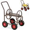 Relaxdays Carrello Avvolgitubo da Giardino, 4 Ruote in Gomma Piena, per Tubi da 60m, Raccordi a Scatto, Acciaio, Marrone