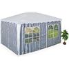 Relaxdays Tende per Gazebo Laterali 3x4 m, Set 2, Telo Impermeabile, Pareti Poliestere, a Strappo, Finestre, Blu Bianco