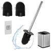 Relaxdays Scopino Bagno WC, Portascopino da Parete, Spazzola Piatta Antibatterica con Contenitore, Set Toilette, Argento