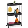 Relaxdays Mobile Salvaspazio, Scaffale su Ruote con 3 Ripiani, Carrello per Bagno e Cucina, 62 x 41,5 x 14,5 cm, Nero