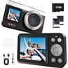 Hoorola Fotocamera digitale 5K con messa a fuoco automatica, fotocamera da 80 MP per YouTube, fotocamera Vlogging a doppio schermo per viaggi, zoom 18x, fotocamera compatta per principianti e
