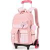 Tanou Zaino Trolley Scuola Elementare e Media per Ragazze, Staccabile | Spallacci da Nascondere, Grande Capacità da 24L, Zaino Rotelle Bambina per la Scuola Viaggio, Rosa