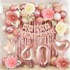 Netnology Palloncini 40 Anni Compleanno Bambina, Palloncini Compleanno Oro Rosa per Decorazioni Compleanno con Striscione Buon Compleanno, Palloncini Cuore Foil,Numero 40,Tende Metalliche Rosegold,Pompons Rosa