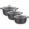 Kamberg - Set di 3 pentole 20/24/28 cm - Ghisa di alluminio - Rivestimento tipo pietra - Coperchi in vetro - Tutti i fuochi inclusi induzione - Senza PFOA - 0008169, nero