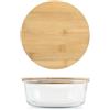H&H Contenitore in Vetro Tondo con Coperchio in Bambù - 1300 ml, Ø 20 cm - Ermetico, Lavabile in Lavastoviglie, Uso in Forno e Microonde (senza coperchio)