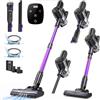 Vexilar Aspirapolvere Senza Fili 450W/40Kpa/50 Mins,6 in 1 Potente Portatile Leggera Silenzioso,Schermo OLED/Anti-avvolgimento,Scopa Elettrica Senza Fili Verticale per Tappeti/Pavimenti, V8PRO, Viola