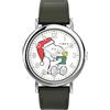 Timex Peanuts Holiday TW2Y12400 - Orologio da uomo da 40 mm, cinturino in pelle verde con quadrante bianco e cassa argentata