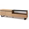 Skraut Home | Mobile TV Soggiorno | Ampio spazio a disposizione | 200x57x35cm | Per TV fino a 80 | Design industriale | Stile moderno | Rovere e nero