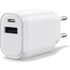 WAYTEX Caricatore doppio USB C e USB A, ricarica rapida 30W PD, sicuro con chip IC, caricatore rapido per iPhone, iPad, Samsung, Android, presa di alimentazione EU