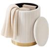 Relaxdays Pouf in velluto, imbottito con vano portaoggetti, bianco