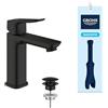GROHE Dice Rubinetto miscelatore per lavabo con piletta push-open (M-Size 172 mm, cartuccia ceramica 28 mm, risparmio idrico ed energetico, facile da installare), nero opaco, 1018362430
