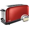 Russell Hobbs Tostapane, 2 Fette, Fessure Extra Larghe, Regolazione Doratura, Funzione Riscalda e Scongela, Acciaio Inossidabile - Colours Flame Red Long Toaster 2 Fette, 21391-56