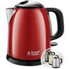 Russell Hobbs Bollitore acqua elettrico, 1 L, 2400 W, Compatto, 3 Tazze, ebollizione rapida, Filtro anticalcare rimovibile e lavabile, Bollitore da viaggio, Acciaio Inox, ColourPlus Rosso 24992-70