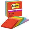 Post-it Foglietti Super Sticky, 6 Blocchetti (540 Fogli), 76 mm x 76 mm | Foglietti Adesivi Riposizionabili a Tenuta Extra Forte per Promemoria ed Elenchi; Aderiscono a Superfici Verticali