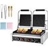 VEVOR Piastra per panini professionale, piastra elettrica per panini da 3600 W, doppia piastra per panini in acciaio inox, controllo della temperatura, piastra smaltata scanalata da 48 x 23 cm