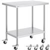 VEVOR Tavolo da Lavoro in Acciaio Inox 61 x 91 x 95 cm Tavolo da Lavoro per Preparazione Alimenti Resistente con 4 Ruote, 3 Livelli di Altezza Regolabili, per Ristoranti Cucina, Argento