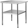 VEVOR Tavolo da Lavoro in Acciaio Inox 76 x 76 x 91 cm, Tavolo di Preparazione 2 Ripiani Portata max. 362 kg, Tavolo da Cucina Commerciale Altezza Ripiani Regolabile per Ristorante Bar Garage Esterno