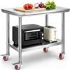 VEVOR Tavolo da Lavoro per Cucina con 4 Ruote in Acciaio Inox 2 Ripiani | Banco per Preparazione Piatti Alimenti, Carico max 204 kg, 90 x 60 x 85 cm, Catering, Hotel, Ristoranti, Piano Portaoggetti