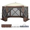 VEVOR Gazebo Pop-Up, Tenda con Schermo Pop-Up, Baldacchino su 6 Lati, Riparo da Sole 6 Panni Antivento Rimovibili Finestre in Rete, con Zanzariera Schermo a Montaggio Rapido 3,81 x 3,81 m Marrone