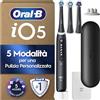 Oral-B iO 5 Spazzolino Elettrico, con 3 Testina di Ricambio, Custodia, Nero | 3 Testine di Ricambio per Spazzolino Elettrico, Ricaricabile, Custodia da Viaggio, Sensore di Pressione, Pulizia Denti