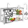 ZHDPYHDD Lavello Inox 120 cm Doppia Vasca 3 Livelli con Rubinetto | Acciaio inox 201, piano da 40 cm, portata 100 kg e rubinetto girevole 360°, per cucina professionale e lavanderia