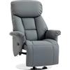 HOMCOM Poltrona Relax Girevole 360° con Poggiapiedi, Schienale Alto Grigio | Poltrona Reclinabile 130° Imbottita, Braccioli Svasati, in Finta Pelle, per Camera, Salotto, Soggiorno, Ufficio