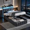 BIYFSDS Letto contenitore 90x200 cm con LED e USB, letto matrimoniale capitonné con contenitore, letto imbottito 90x200 con sistema idraulico, telaio letto con rete a doghe e testiera per 2 persone
