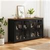 Merax Credenza da cucina con piano di lavoro, credenza da cucina con 4 ante in vetro, grande capienza, protezione antiribaltamento, per cucina, sala da pranzo, soggiorno, 160 x 40 x 86 cm, nero