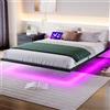 HOJINLINERO Letto 140 x 200 cm, con illuminazione a LED e stazione di ricarica, 140 x 200 cm, letto per ragazzi, letto in metallo con rete a doghe, letto matrimoniale robusto e stabile, facile da