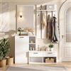 BENMWS Appendiabiti compatto con 2 cassetti, scarpiera, specchio, appendiabiti, per corridoio, bianco, 120 x 35 x 175,5 cm