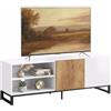 HOMCOM Mobile TV Fino a 55 Fori Passacavi 140x36.5x50cm Bianco e Rovere | Mobile Porta TV, Ripiani Regolabili, Anta Soft Close, Gambe in Acciaio, Mobiletto per Televisore, Soggiorno, Salotto