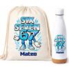 Gifters | Set Sacca Coulisse e Bottiglia Personalizzati SIX SEVEN con Nome | Zaino Infantile 34 x 42 cm + Bottiglia in Acciaio Inox 750 ml | Asilo, Scuola, Scuola Primaria, Gite ed Attività
