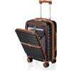 KONO Valigia Bagaglio a Mano, Trolley con Apertura Frontale e Porta PC 15,6 (Nero/Marrone)